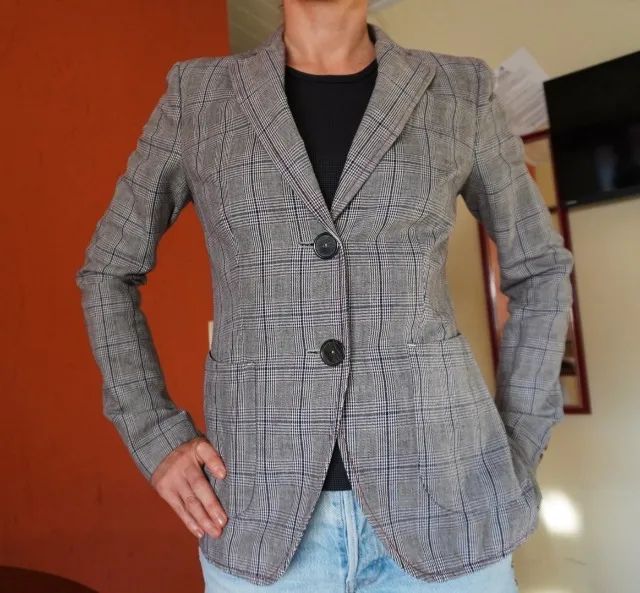 blazer italiano linho xadrez pinko