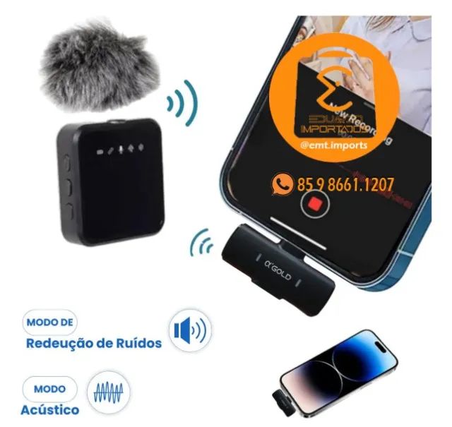 Microfone Lapela 2 Para 1 Sem Fio Tipo C A'gold MCF-19 - Foto 3