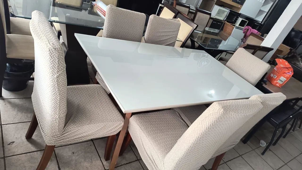Mesa de jantar 6 cadeiras tampo off white 