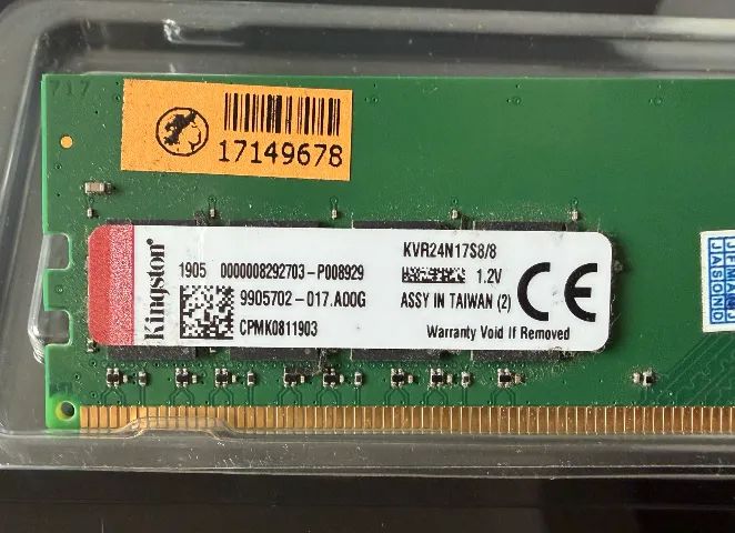 Memória RAM Kingston 8GB DDR4 2400MHz Desktop ? KVR24N17S8/8