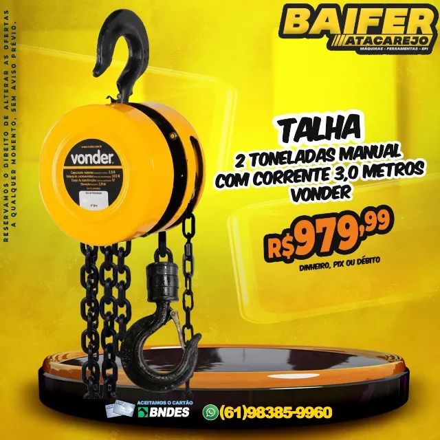 Talha 2 Toneladas Manual com Corrente 3,0 Metros Vonder