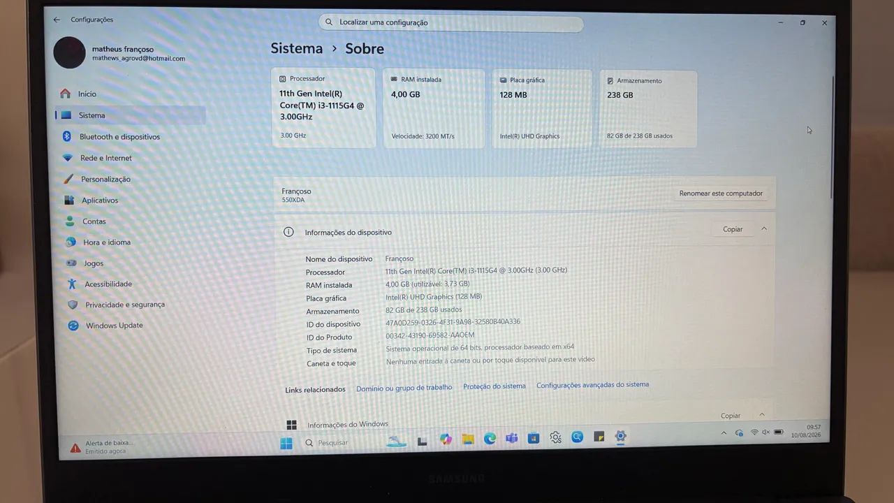 Notebook Samsung Book 13 4gb 256gb Ssd 15,6" W11 Cor Cinza- - Foto 4