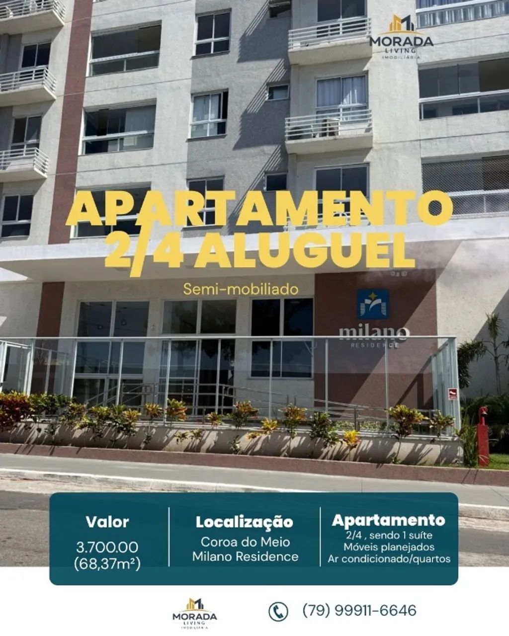 Milano Residence | 68,37m² | 2/4 c/ Suíte | Com móveis planejados e ar condicionado 