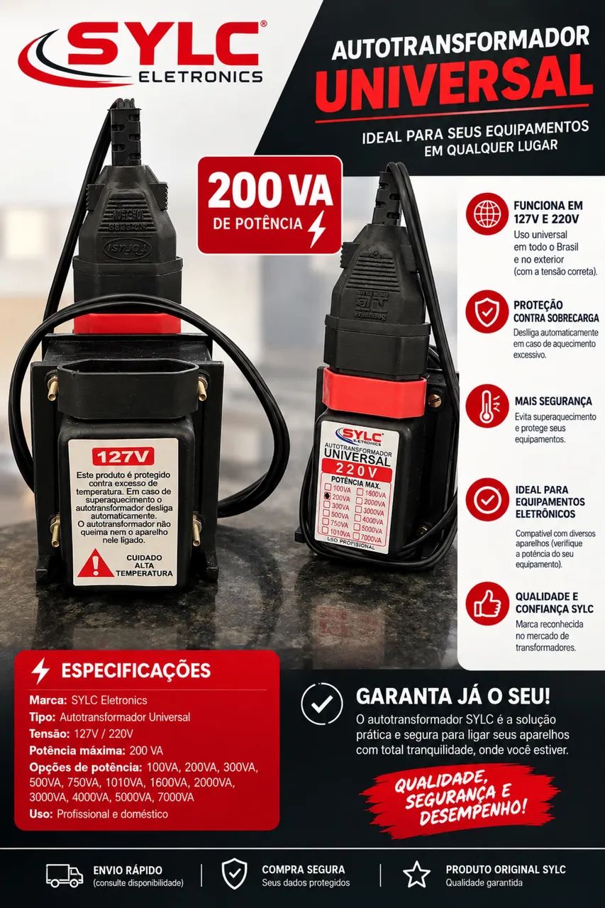 Conversor de voltagem 200va 110/220 Bivolt