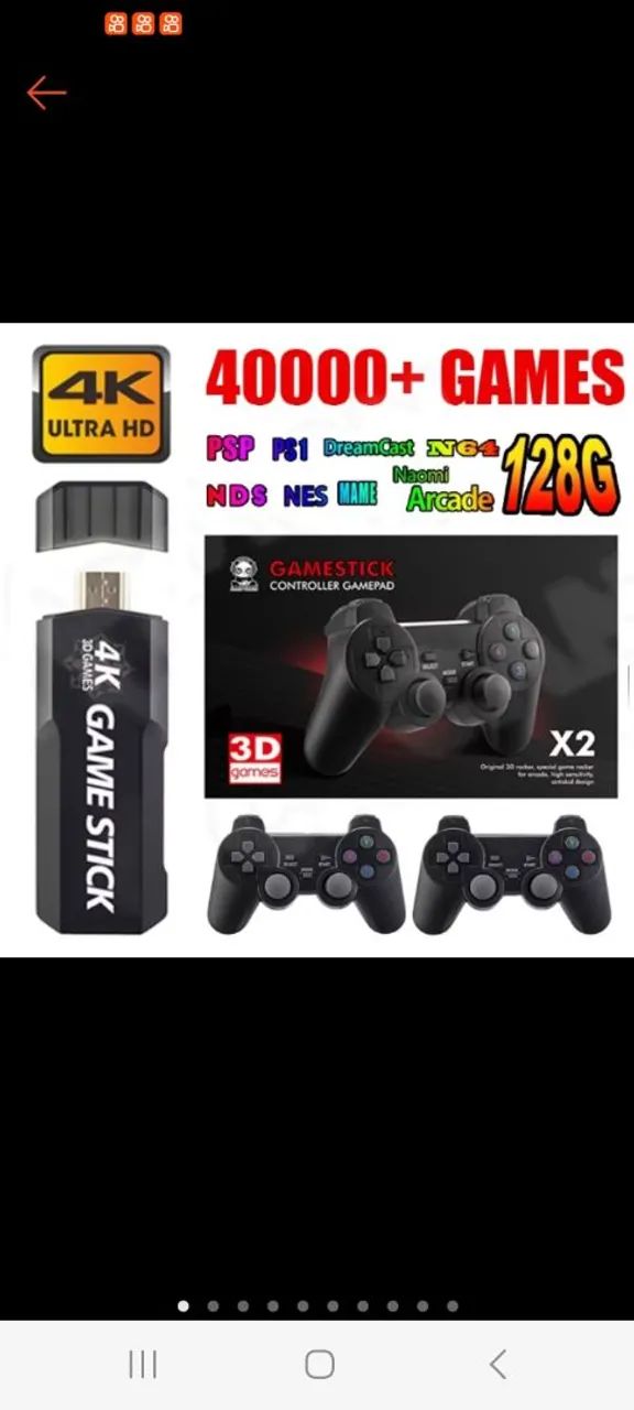 Game Stick 128GB  com carregador e pilhas 