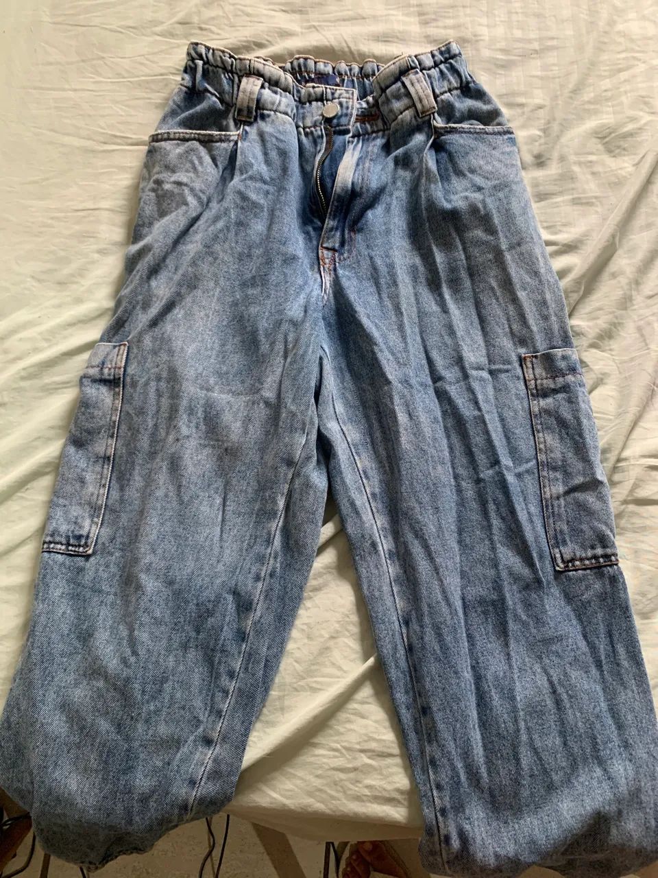 Calça jeans cargo wide curta Tamanho 38