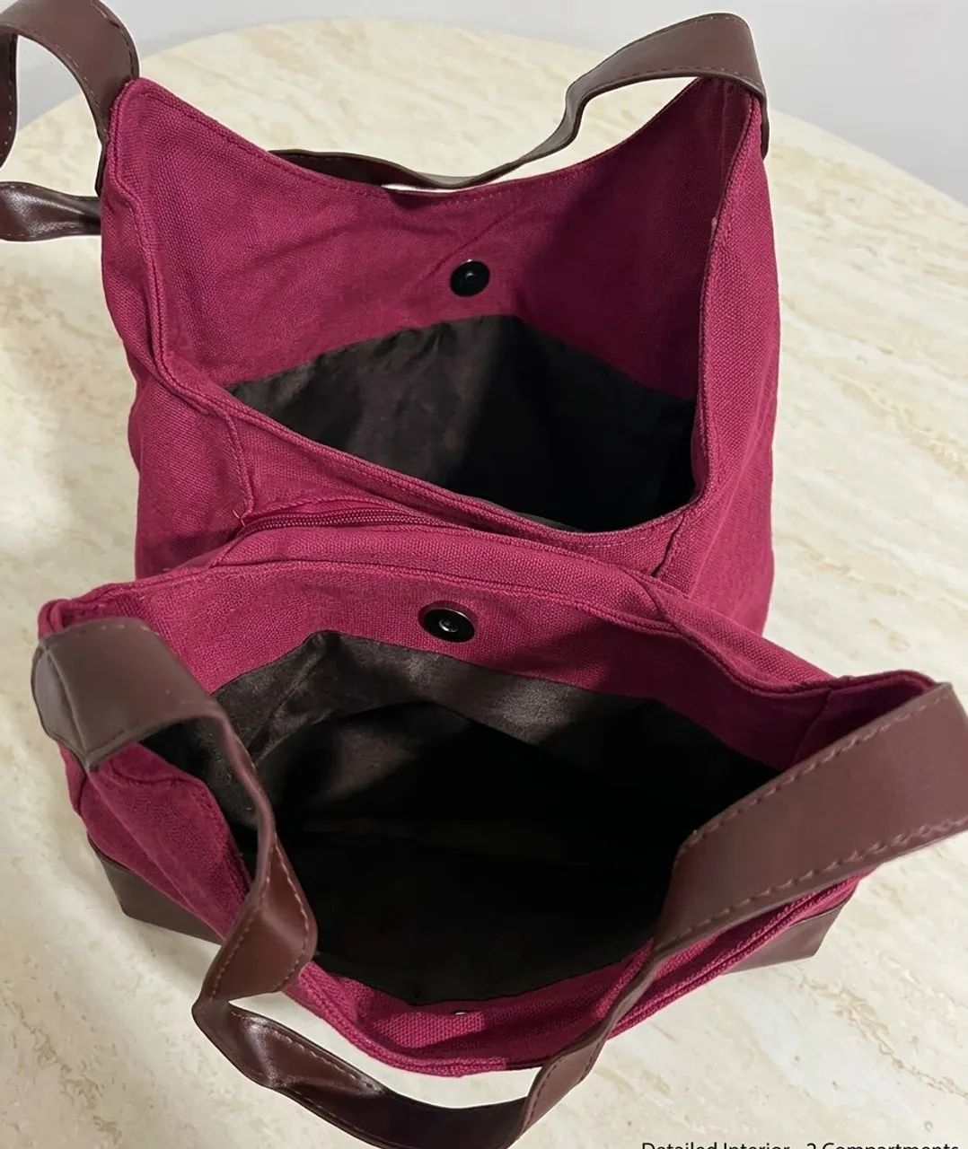 Bolsa lona rosa com alça em courino  - Foto 2