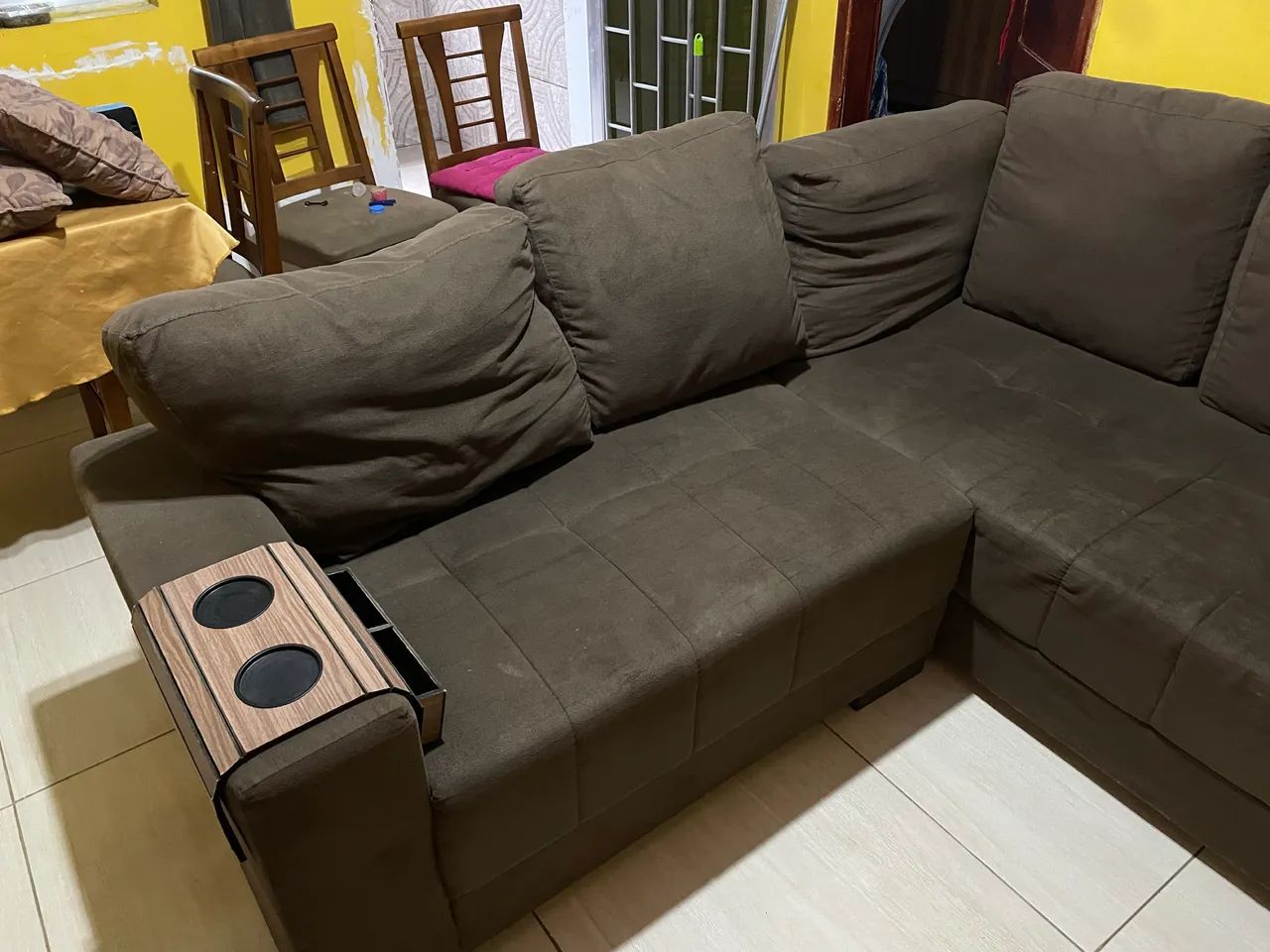 Sofá de suede com 5 lugares 