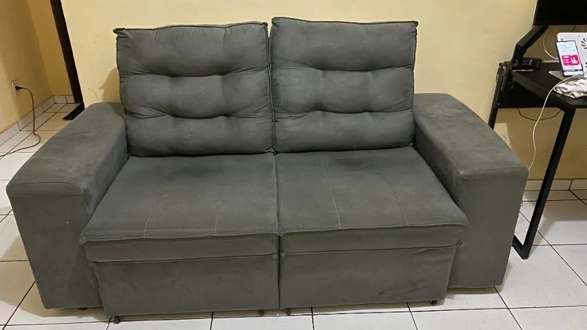 Sofá cinza 2 Lugares Retrátil Reclinável Suede Phormatta Abbas - Foto 4
