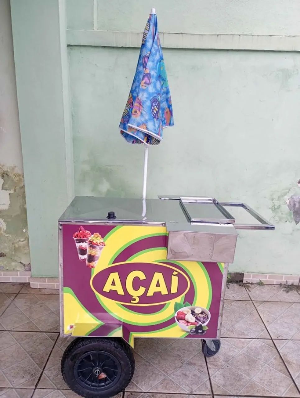 Carrinho De Açaí Com Adesivo E Com Guarda Sol - Inox - R2 - Foto 3