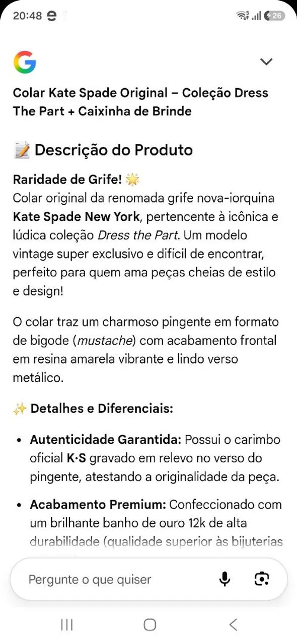 RARIDADE DE GRIFE COLAR ORIGINAL KATE SPADE NEW YORK  - Foto 5