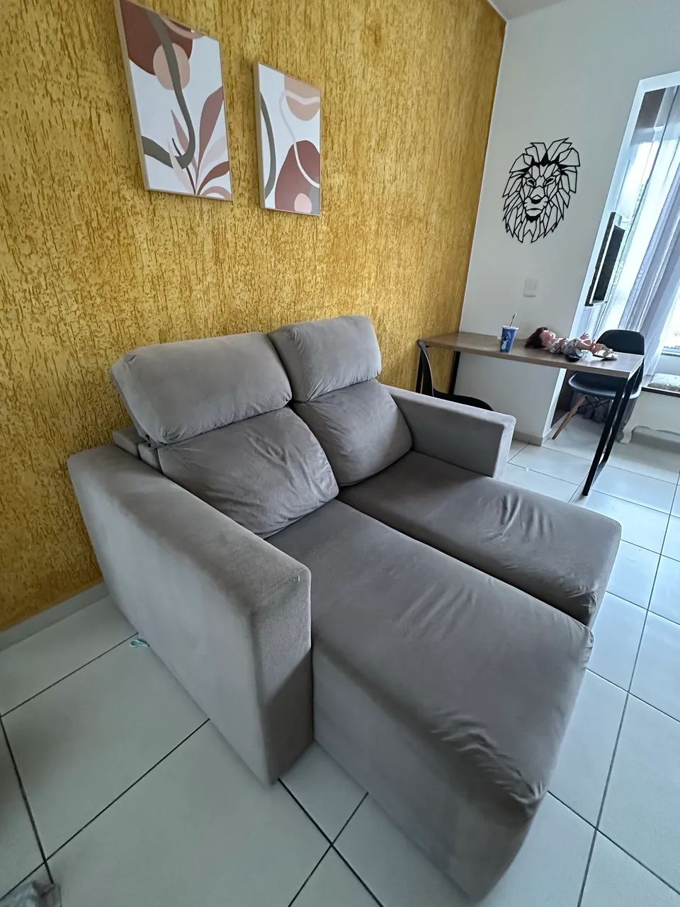 Sofá Retrátil 2 Lugares - Cinza - Suede