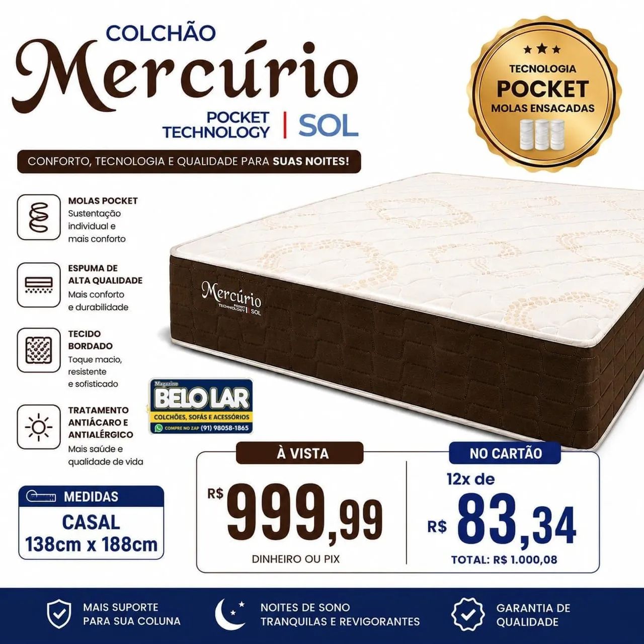 Colchão Mercúrio Molas Ensacadas