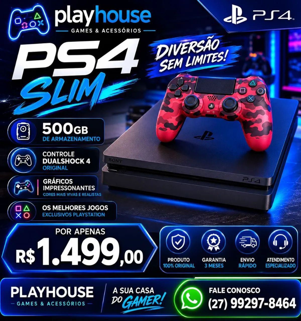 PS4 slim qualidade e confiança - Playhouse 