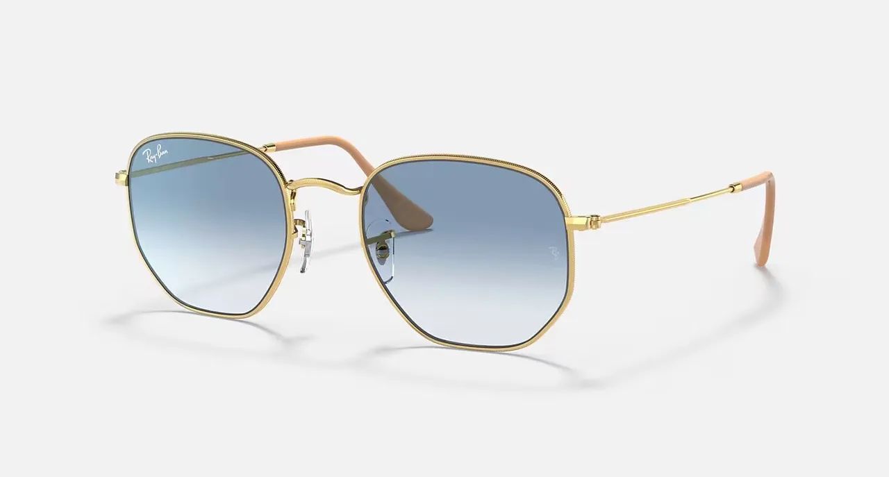 Óculos Ray-Ban Hexagonal Dourado Azul Degradê 54 Original Novo