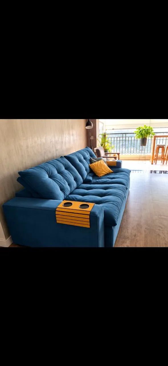 Sofá Retrátil e Reclinável Azul com Porta-Copos - Superconfortável!