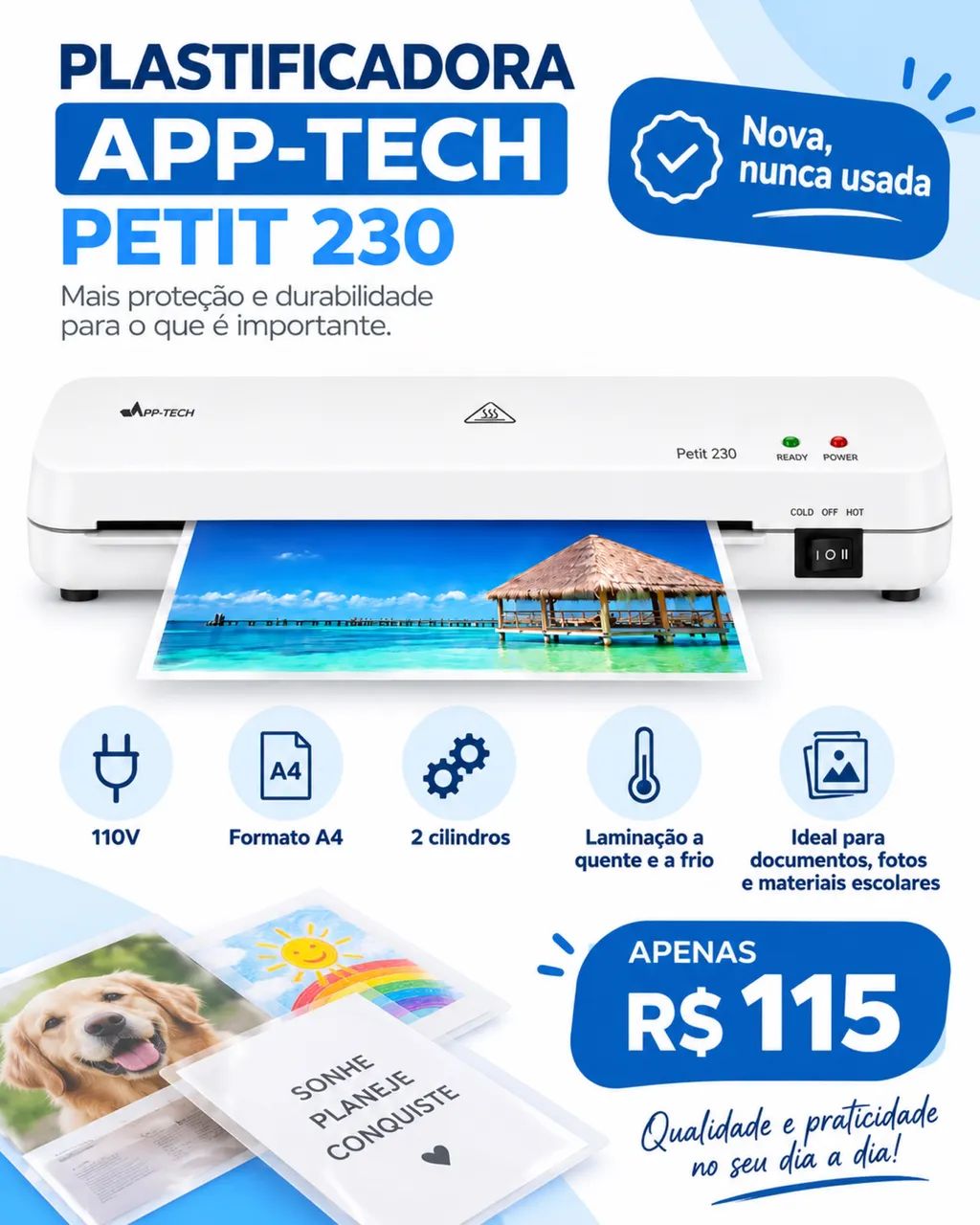 Plastificadora App-Tech Petit 230 A4 110V - Nova, Nunca Usada - Foto 2