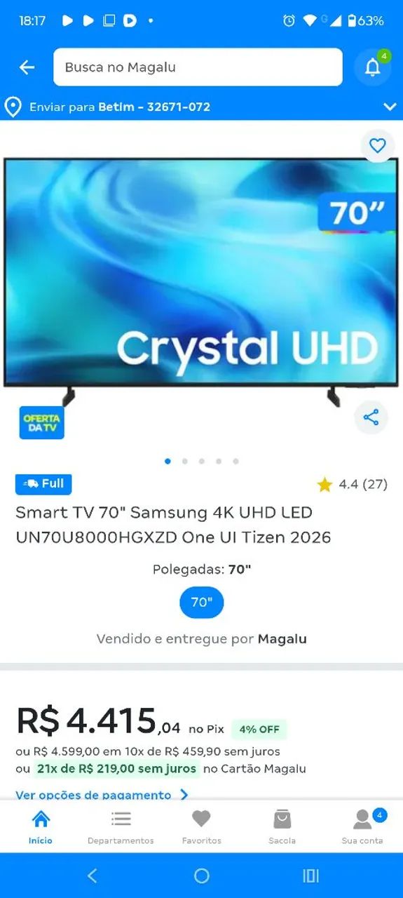 Vendo tv 70 polegadas nova