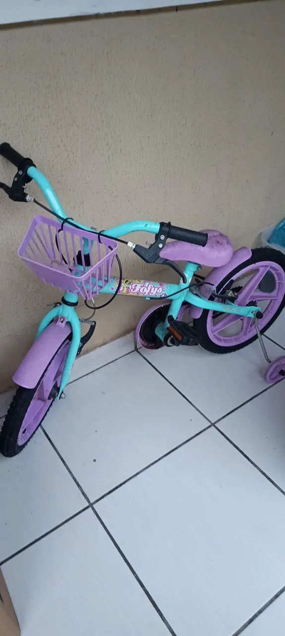 Bicicleta Infantil Aro 16 com Rodinhas e Cestinha -  Lilás 