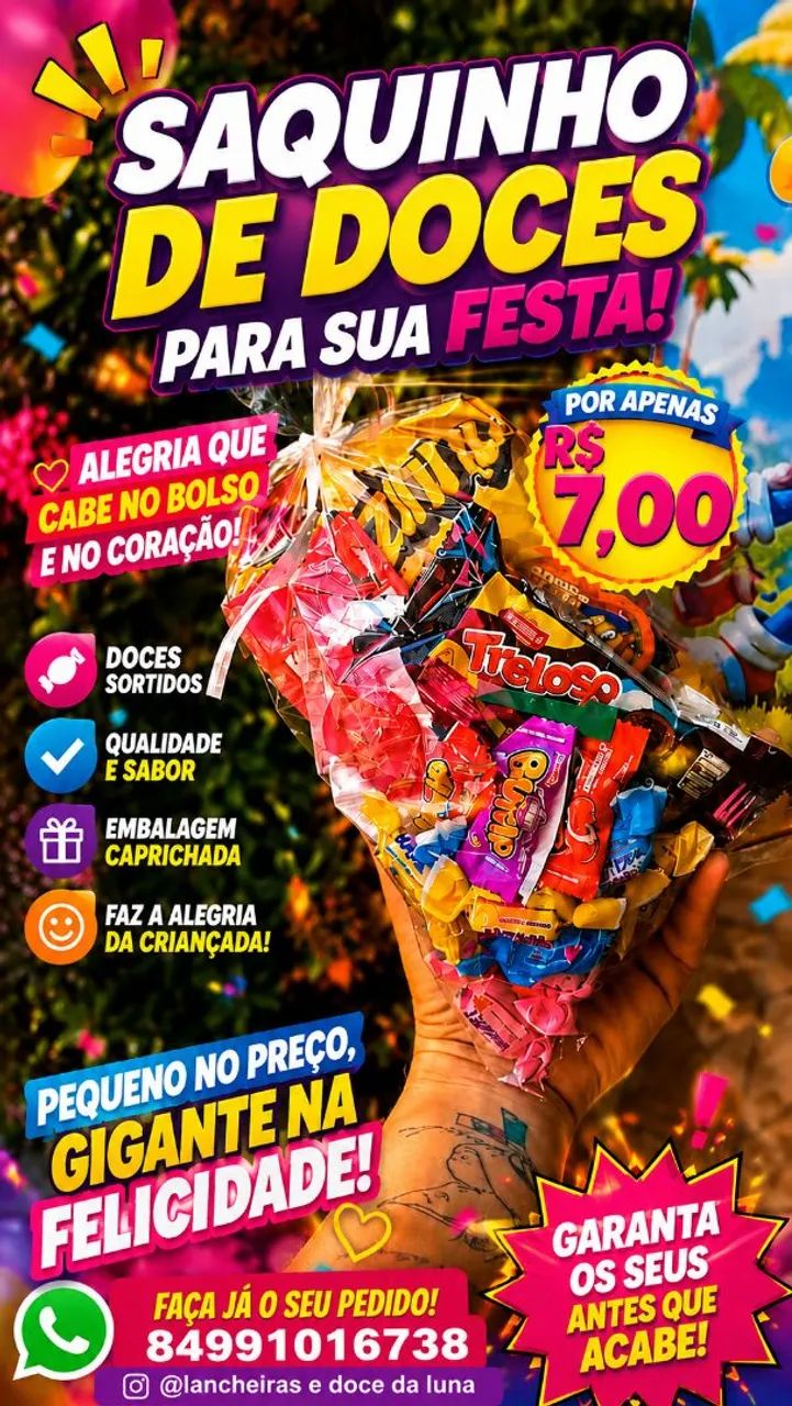 SAQUINHO DE DOCES PARA FESTA 7,00
