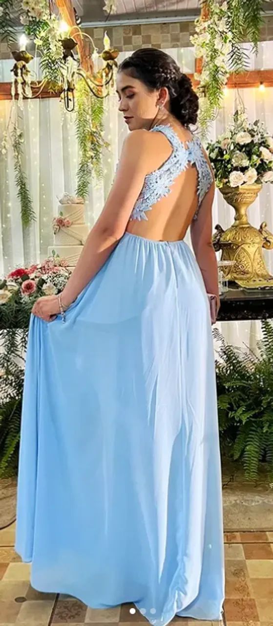 Vestido madrinha azul bebê bordado - Foto 2