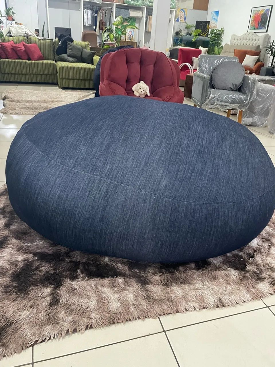 Puff Redondo Gigante Azul-Marinho 1,40m para Sala e Quarto - Foto 5