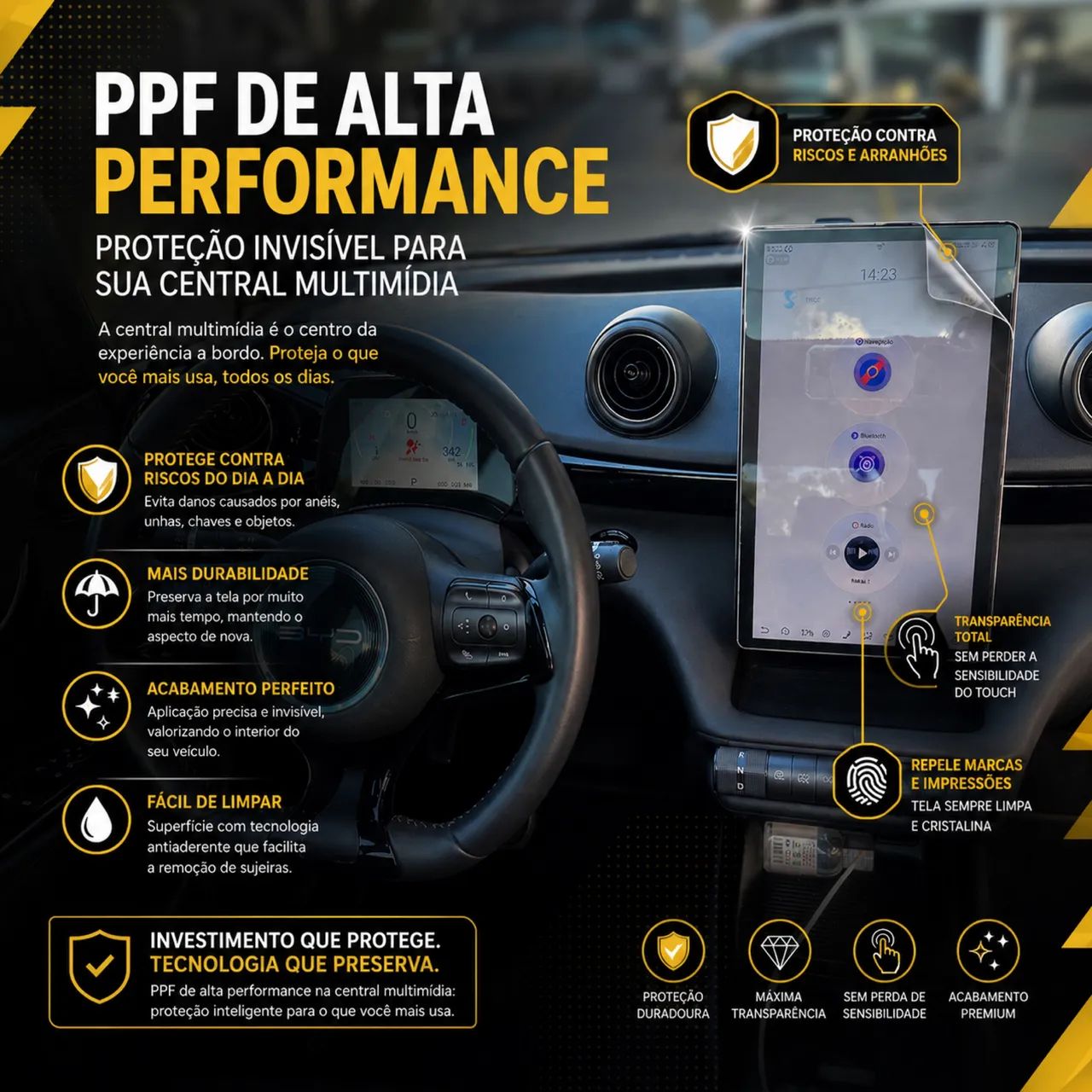 PPF BYD Central Multimídia - Proteção Exclusiva (Fosco ou Brilho)!