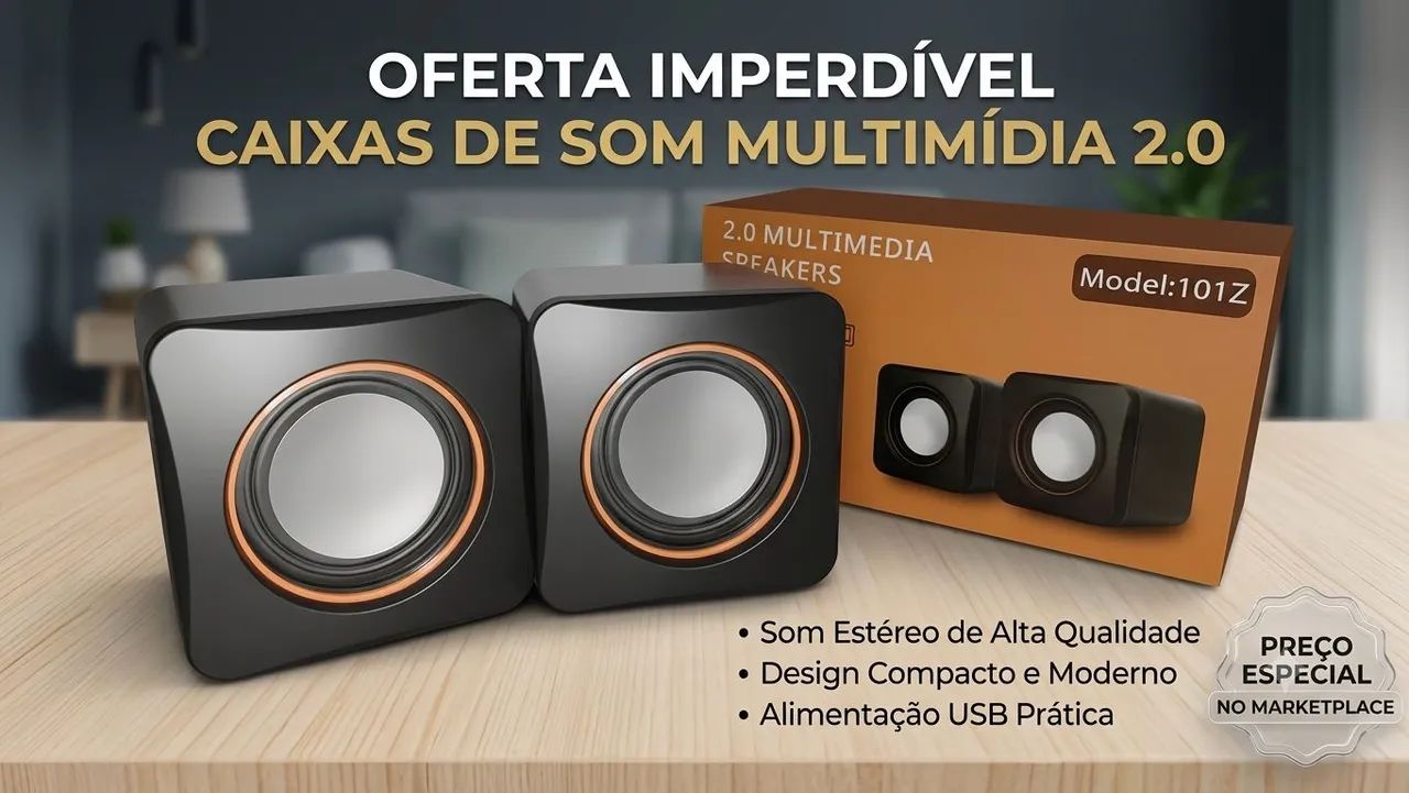 Caixas de Som Multimídia 2.0 para PC/Notebook Model 101Z