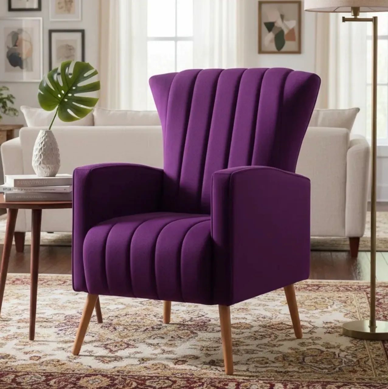 Poltrona Veludo Roxa - Produto Novo