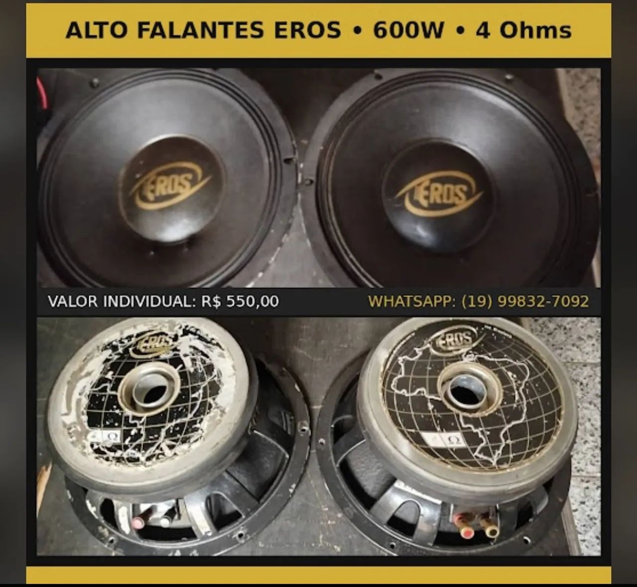 Alto Falante Eros 12 polegadas 600w 4ohms, valor individual R$550.00 - Foto 2