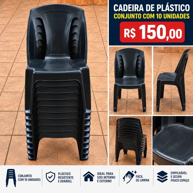 Conjunto de cadeiras de plástico com assento
