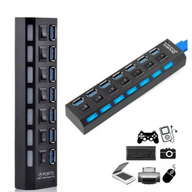 Hub USB 7 Portas 2.0 com Interruptor Individual LED Alta Velocidade 5Gbps Extensor USB - Foto 4