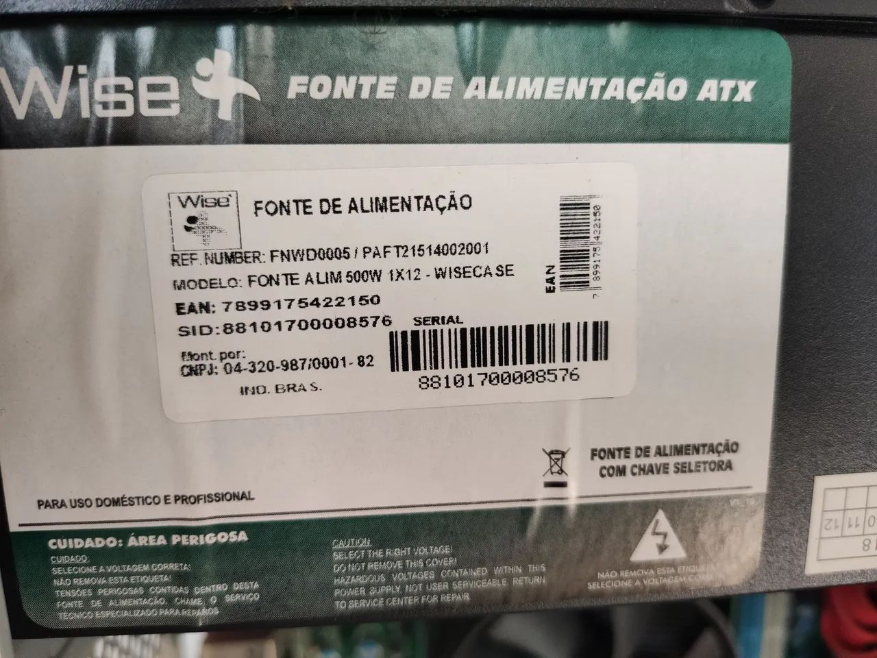 Fonte real computador , 500w wise
