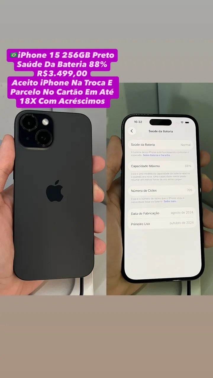 iPhone 15 256GB Preto - (Usado)