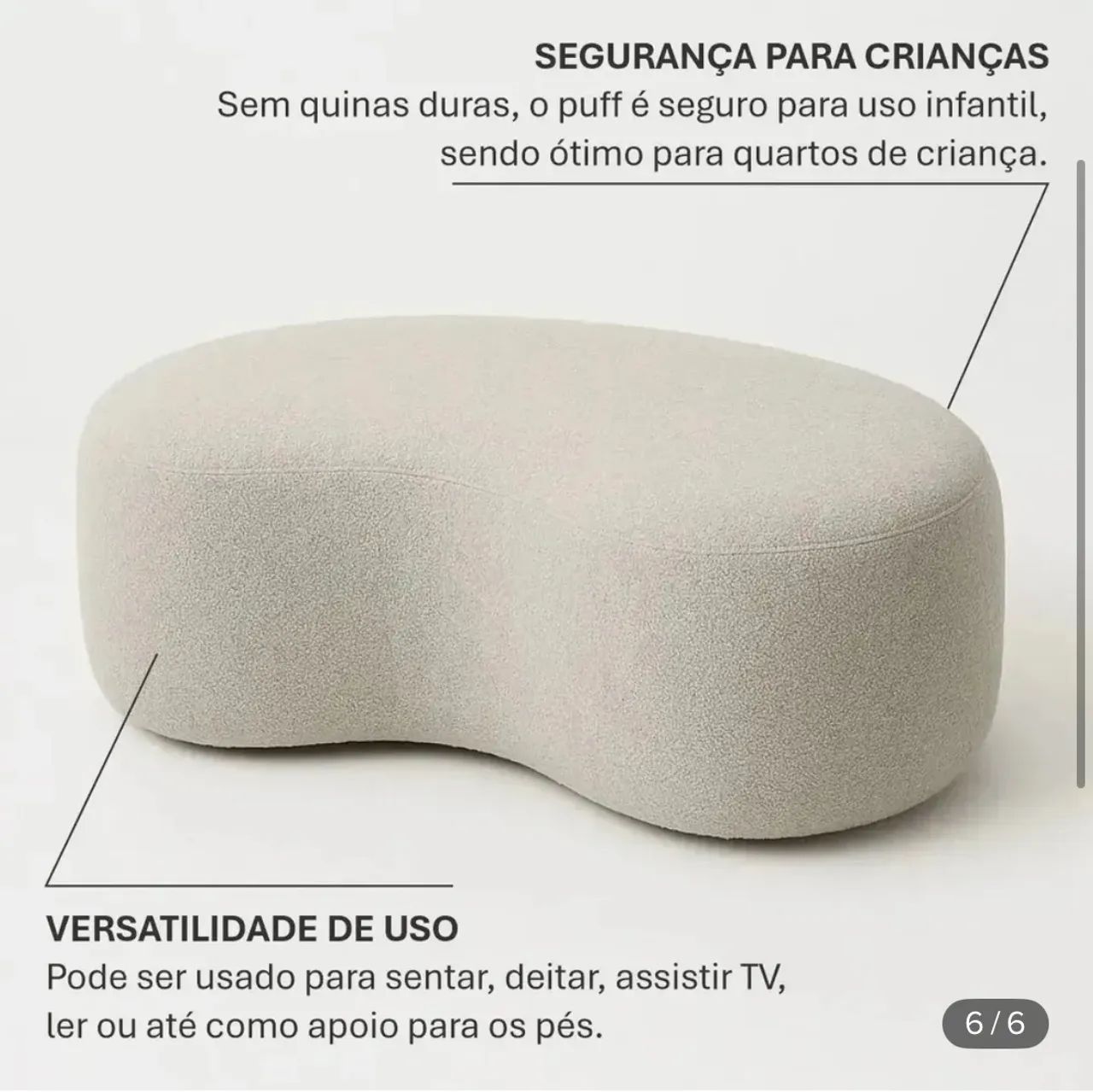 Puff Curvo Orgânico Bouclé Design Moderno Feijão - Foto 3