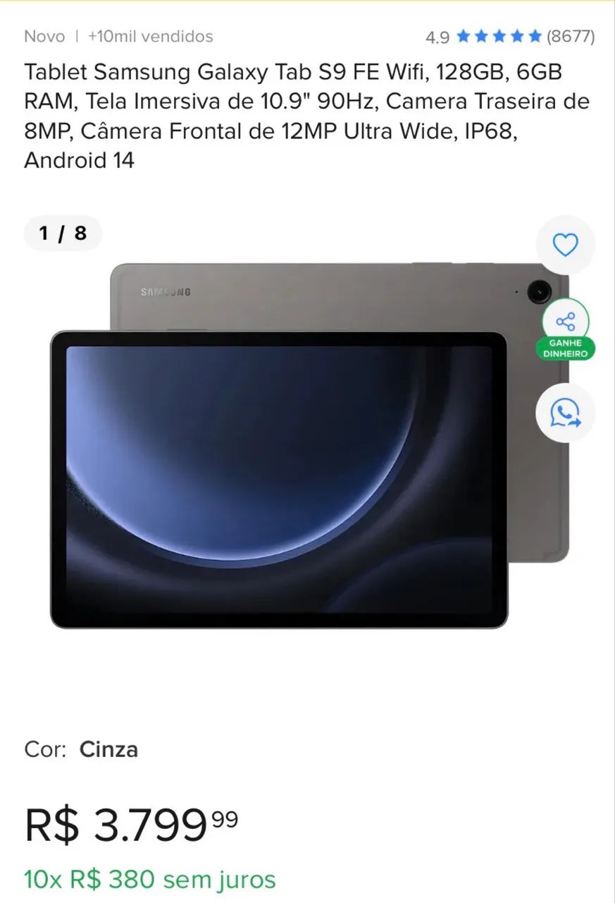 Tablet Samsung S9 FE - 128GB + Capa 360 + S Pen - Foto 4