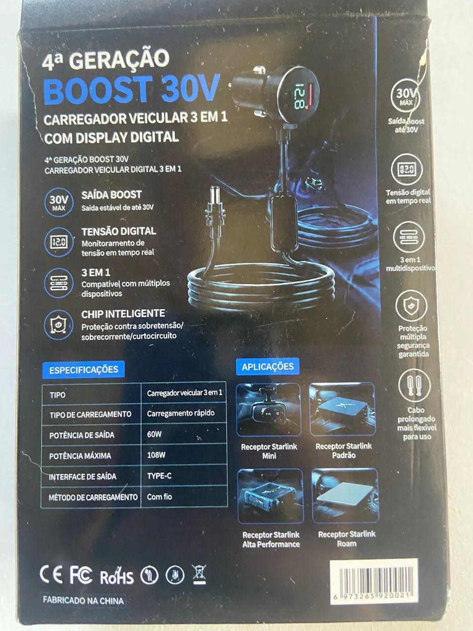 Cabo Starlink 30v veicular 3 em 1 com conversor 30v/ USB C USB A - Foto 4