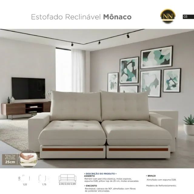 Sofa retratil e Reclinavel Monaco com detalhe em madeira com 2,30cm de largura - Foto 5