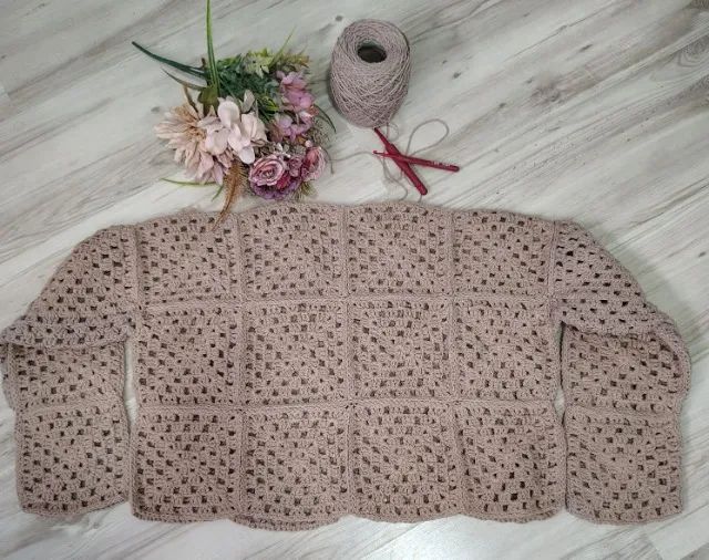 Casaco de crochê (kimono) cor Bege - Foto 4