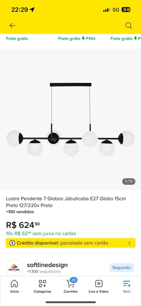 Lustre pendente Jabuticaba 7 Globos E27 Preto - Foto 4