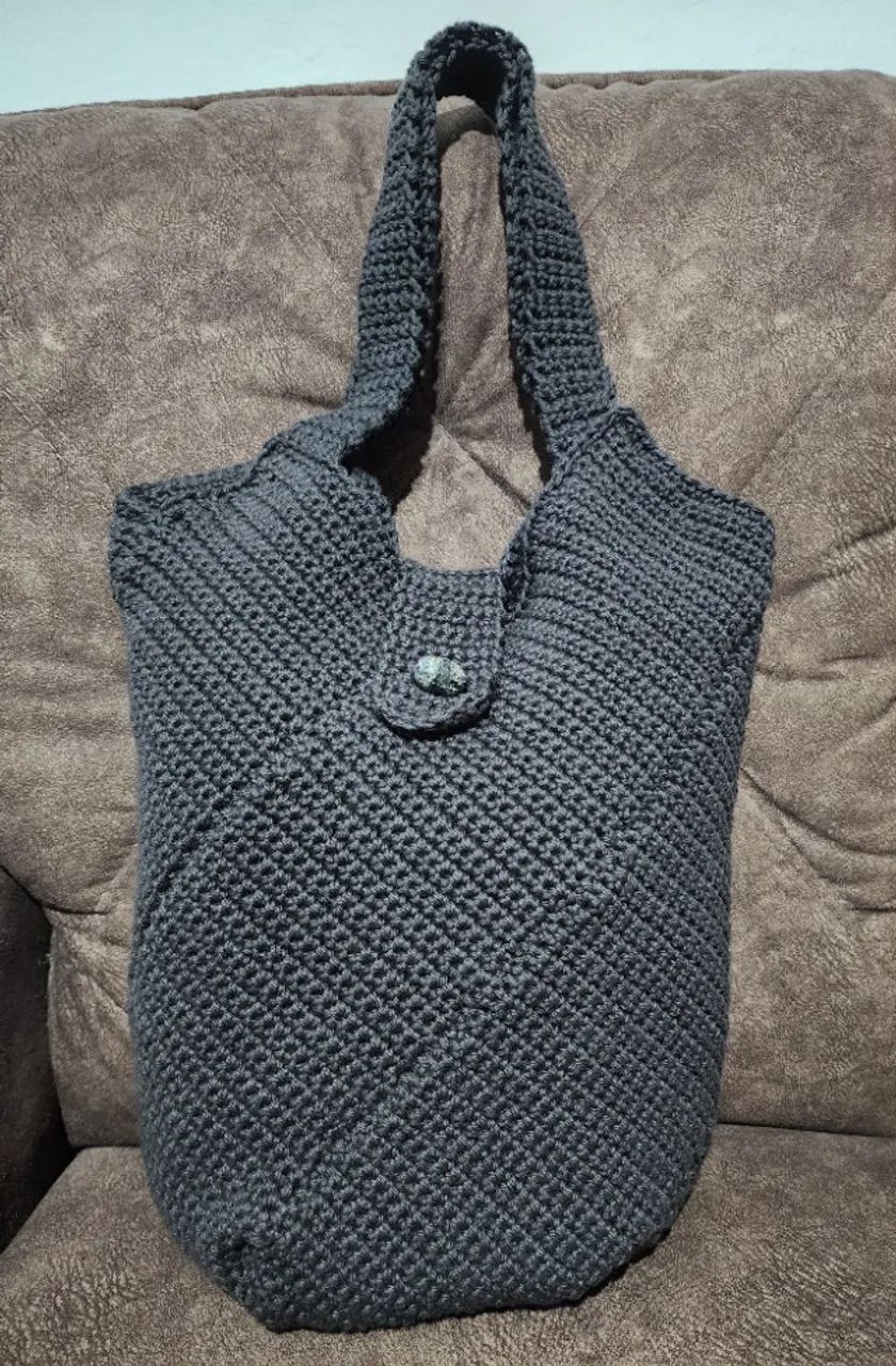 Bolsa Retângulo Diagonal de Crochê - cor Cinza Chumbo - Foto 2