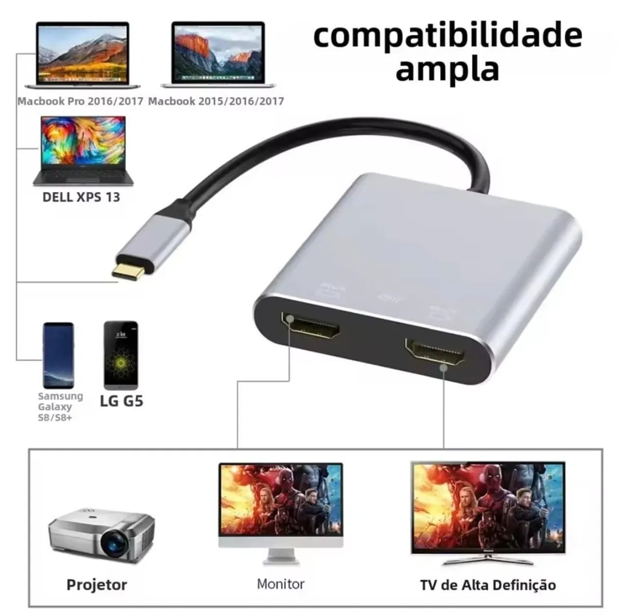 HUB HDMI Duplo Tipo C 4 em 1 - Foto 3