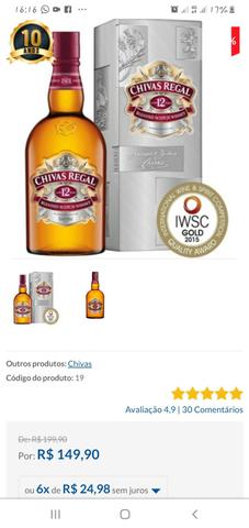 Vendo um litro de wisk chivas regal por 100.00
