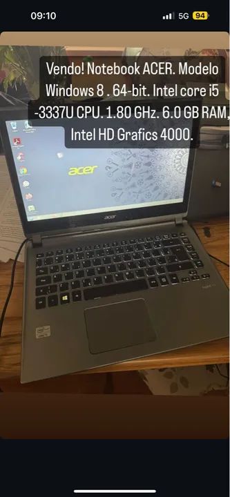 Notebook Acer i5 - 3337U - 6GB RAM - HD Graphics 4000