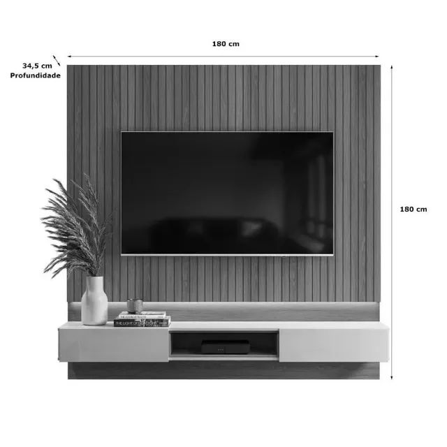 Painel Grande 1.8 Paris Tv Até 70 Polegadas com Led Nicho Decorativo 2 Gavetas Espaçosas S - Foto 3