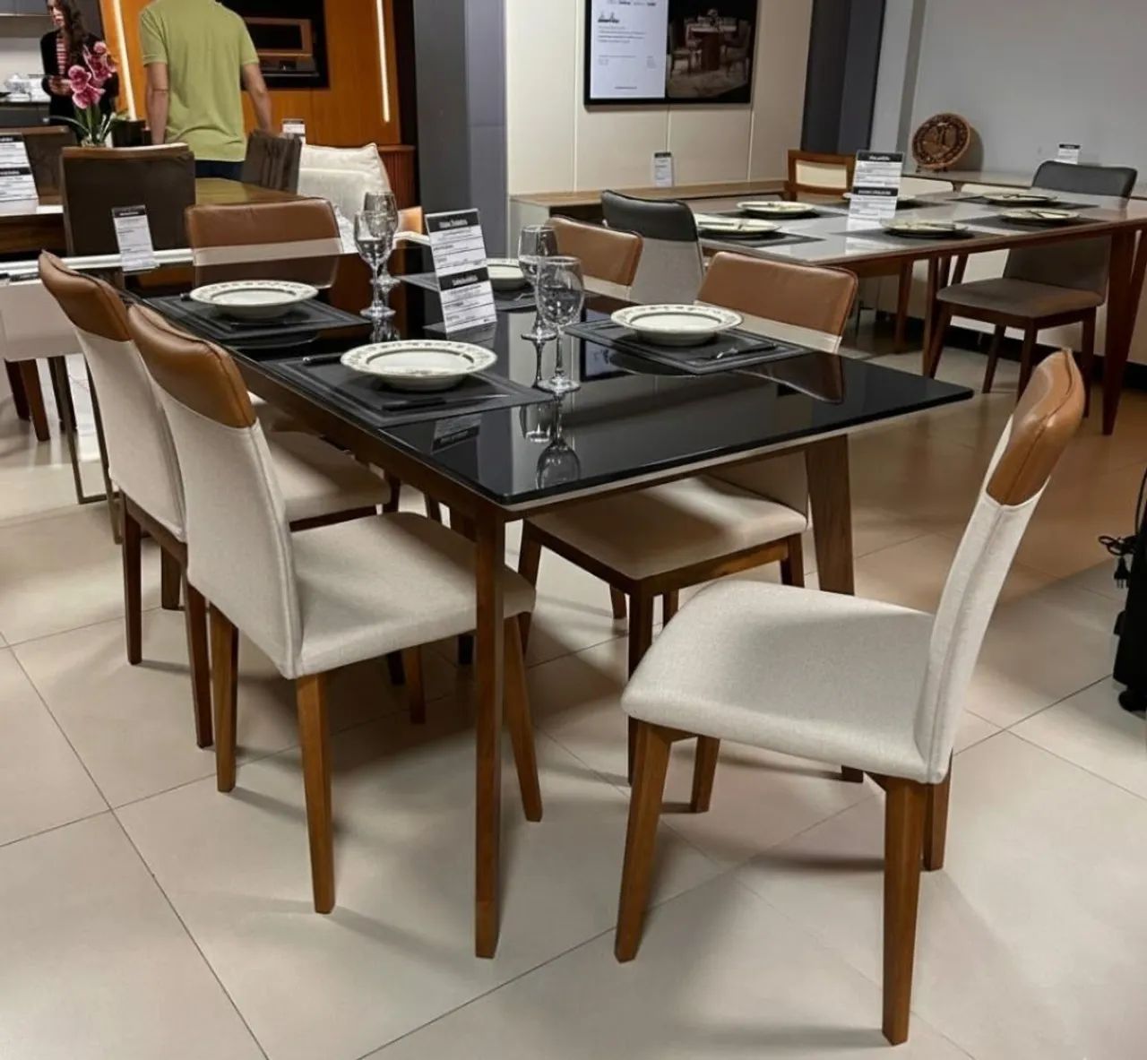 Mesa topázio com vidro Pedro 06 cadeiras 