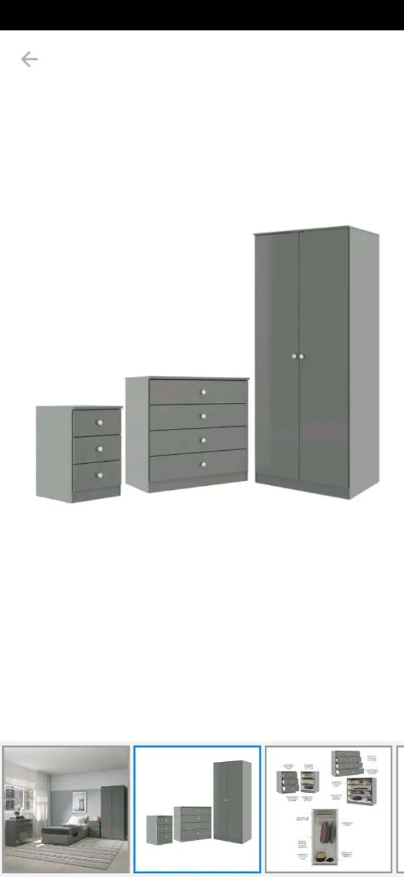 Conjunto de Quarto Cinza Moderno - Guarda-Roupa, Cômoda e Mesa de Cabeceira