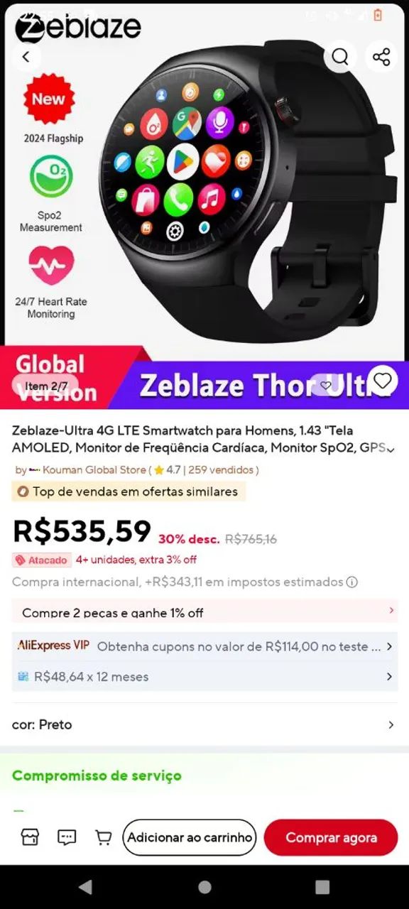 Zeblaze Thor Ultra 4G LTE Smartwatch - Novo