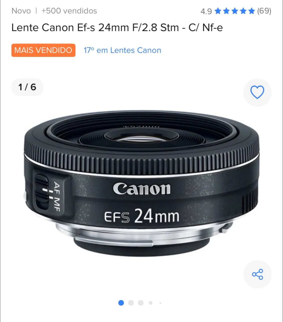 キャノン　Canon EF-S 24mm f/2.8 STM レンズ Canon EF-S 24mm f/2.8 STM Lente, Preta | Amazon.com.br