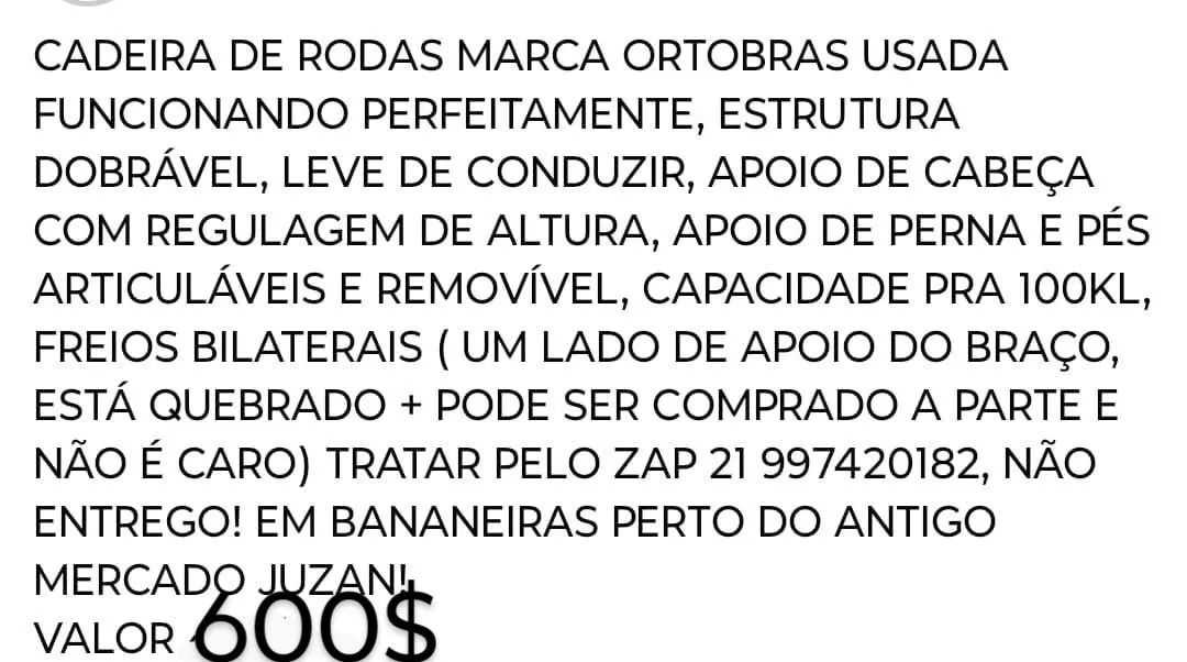 Cadeira de Rodas Ortobras Usada